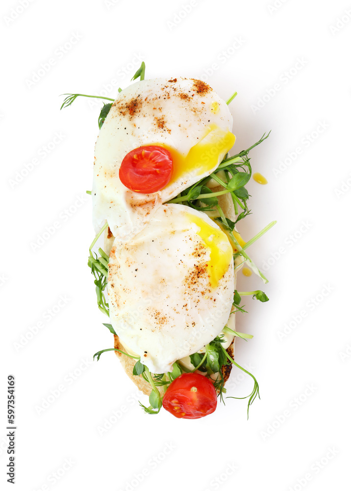 Tasty eggs Benedict isolated on white background