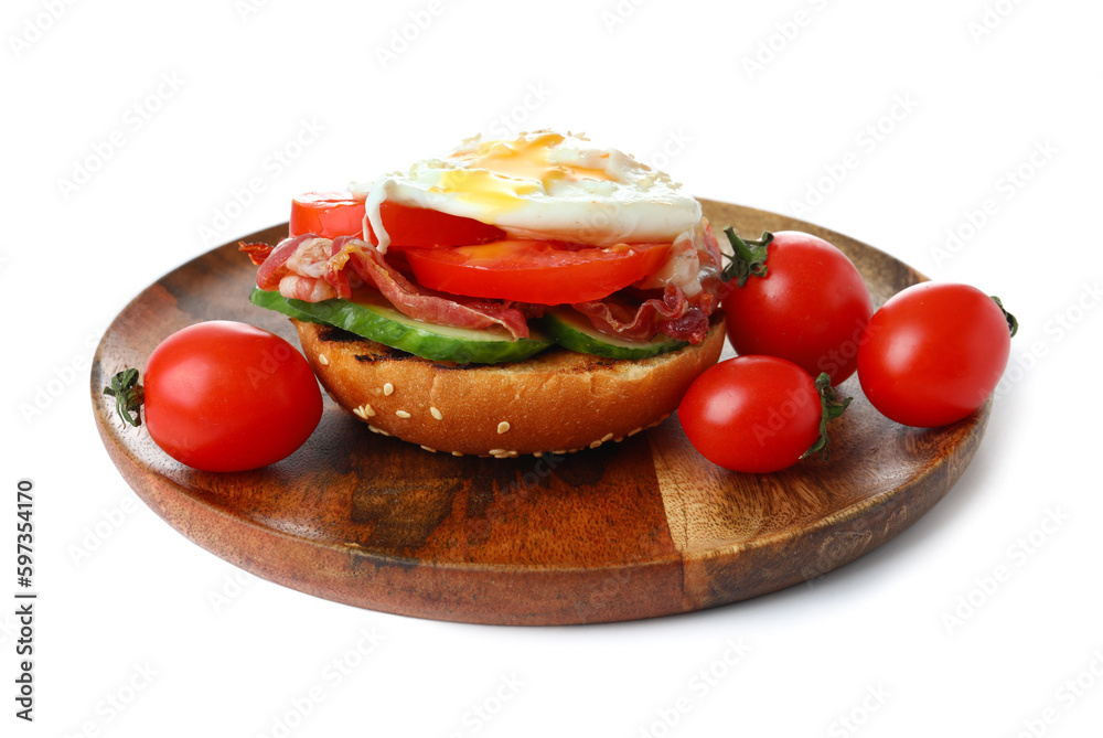 Plate with tasty egg Benedict isolated on white background