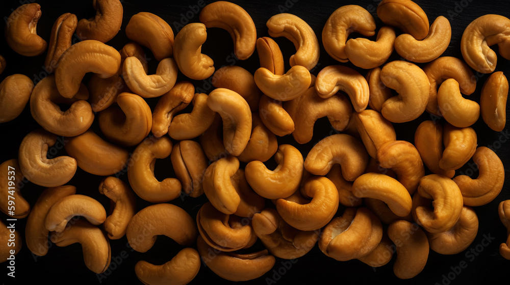 Cashew nuts background. Healthy snack concept. Organic cashew. Generative AI