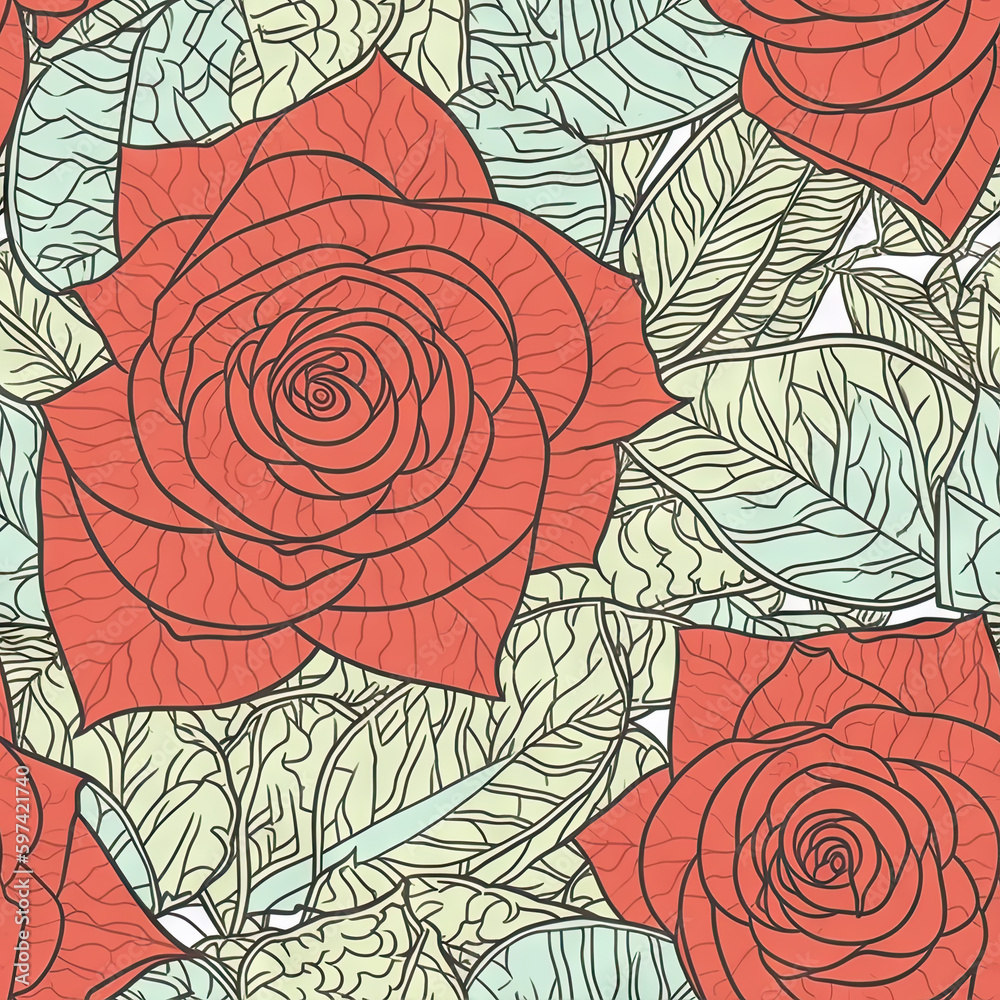 Rose flower seamless pattern. Floral seamless background. Generative AI