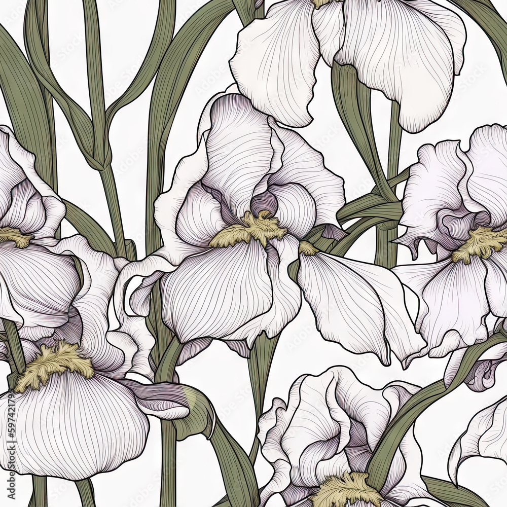 Iris flower seamless pattern. Floral seamless background. Generative AI