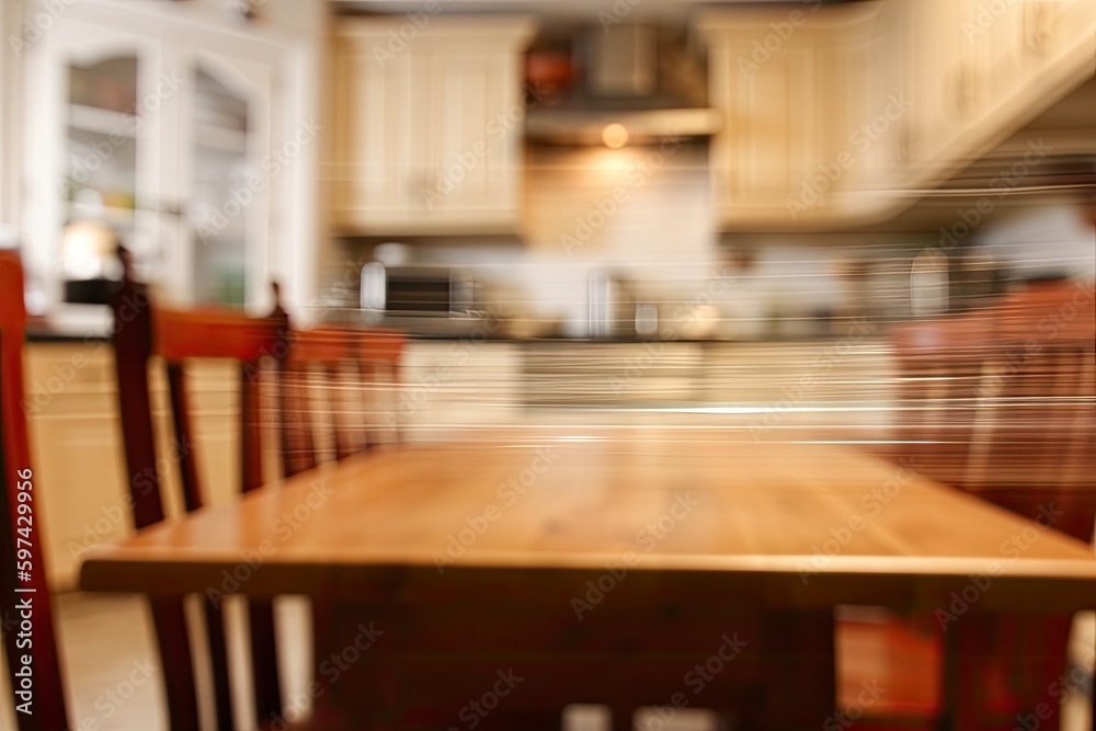 modern kitchen with a table and chairs. Generative AI