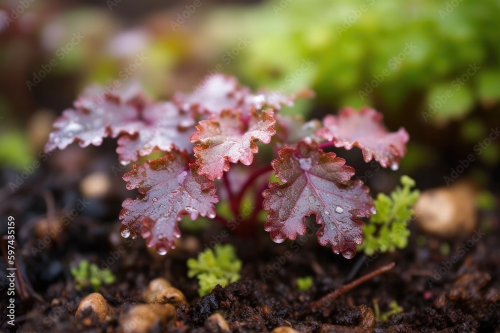 plant with dew drops on its leaves. Generative AI