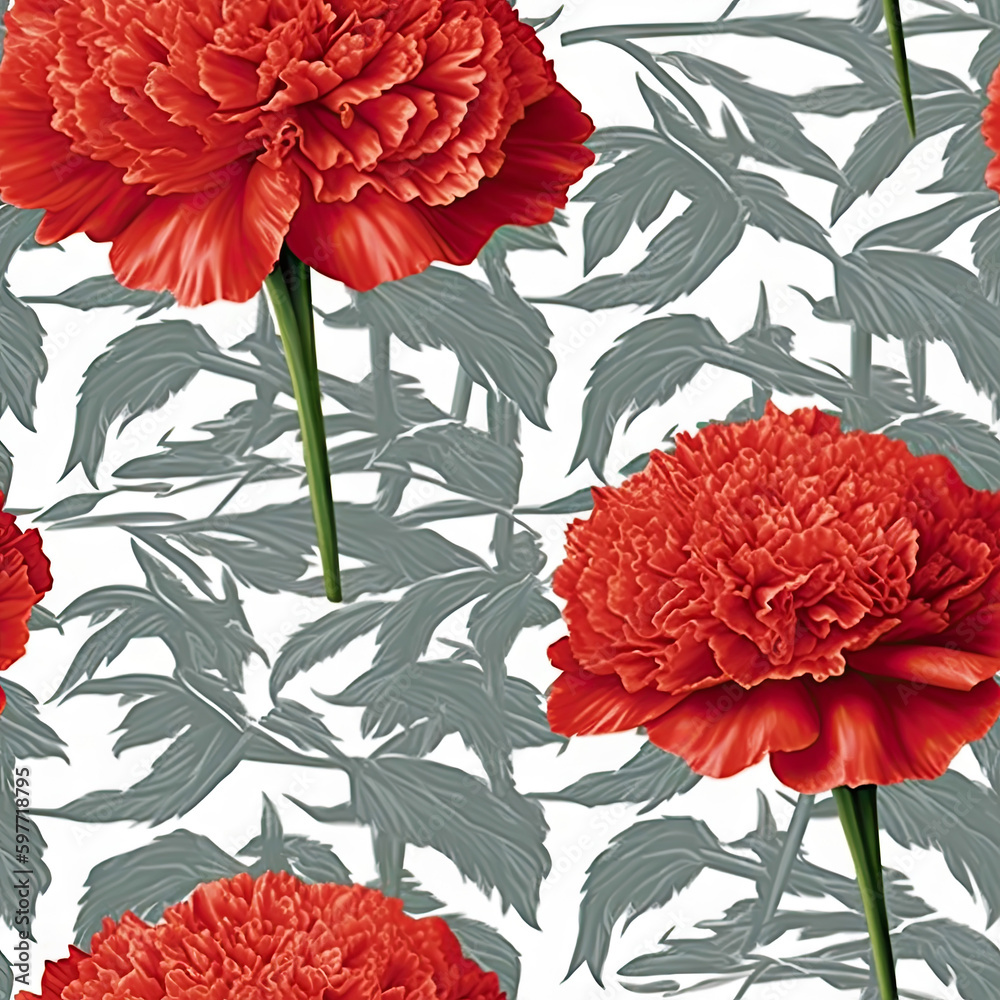 Carnation flower seamless pattern. Floral seamless background. Generative AI