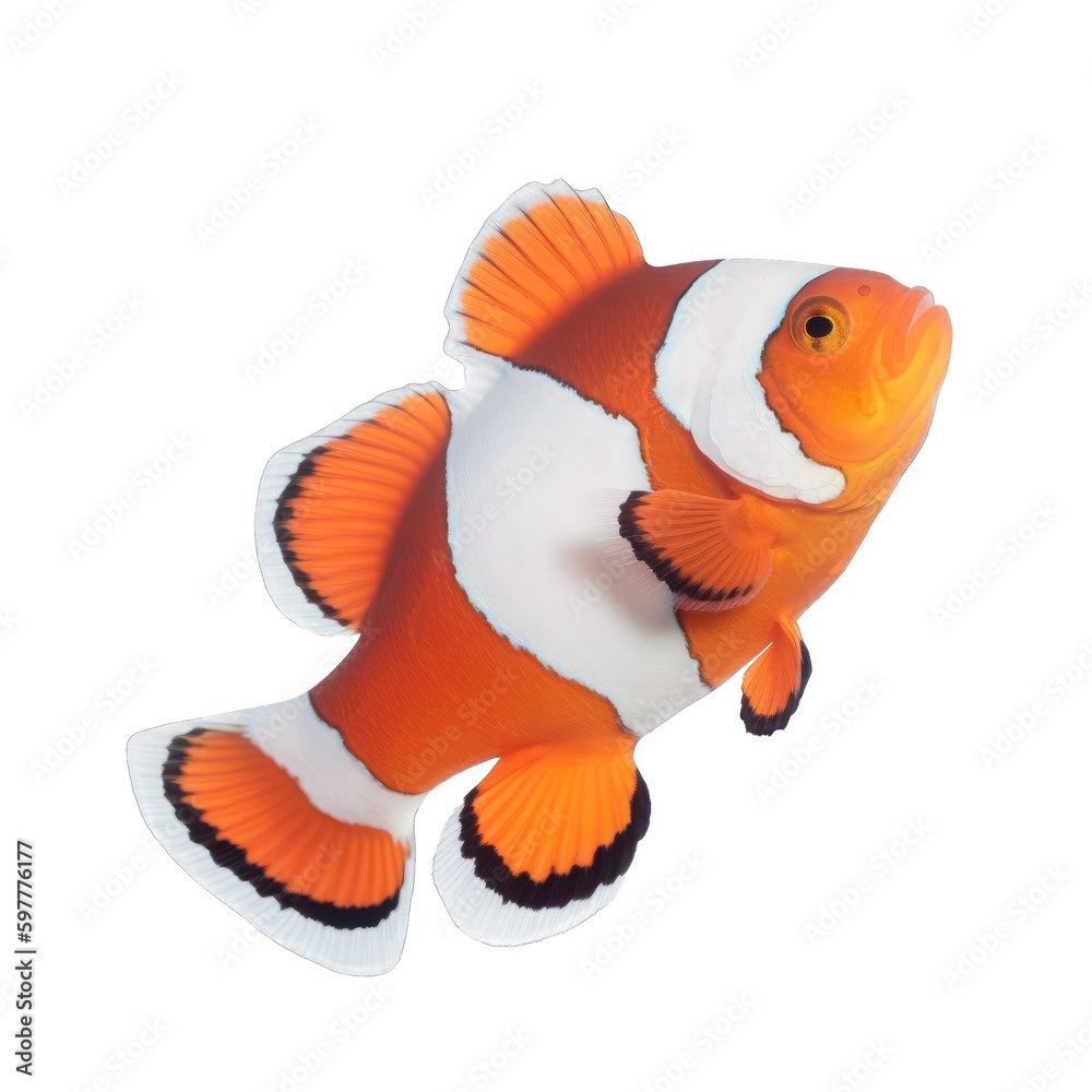 clown fish swimming up, isolated on transparent background cutout, generative ai