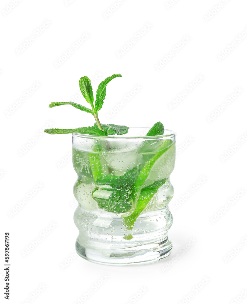 Glass of tasty mojito isolated on white background