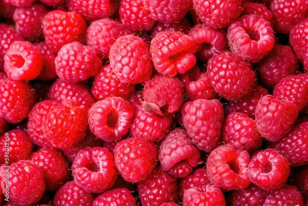 Fresh raspberries background closeup, raspberry texture, fruit summer backdrop for your design. The 