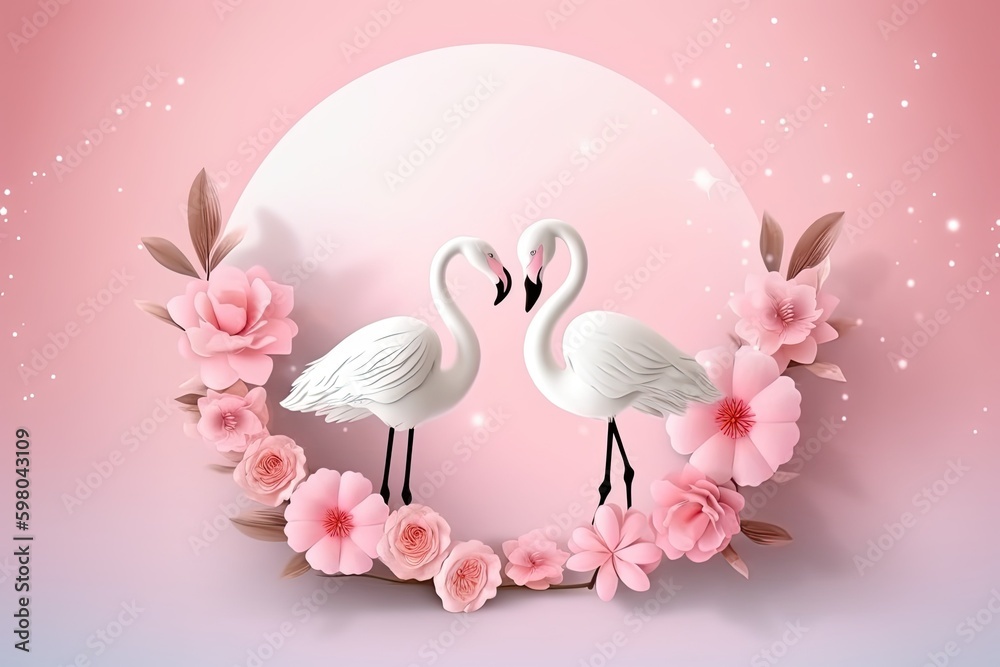 two elegant white birds standing side by side. Generative AI Generative AI