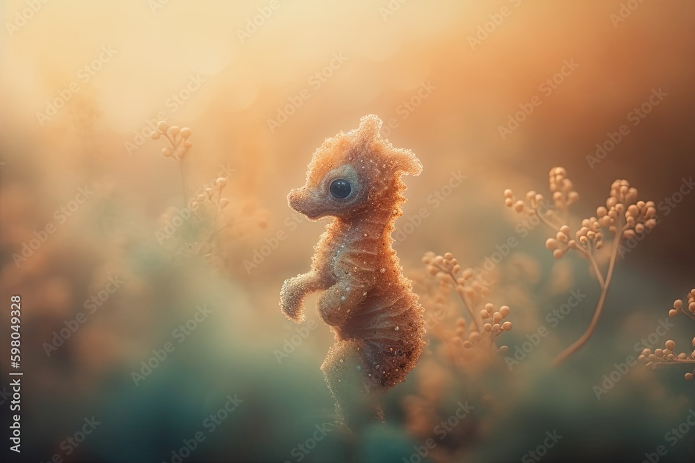 cute baby sea horse standing upright on its back legs. Generative AI Generative AI