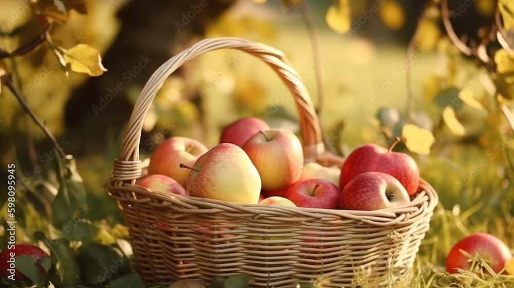 Apples in basket. Illustration AI Generative.