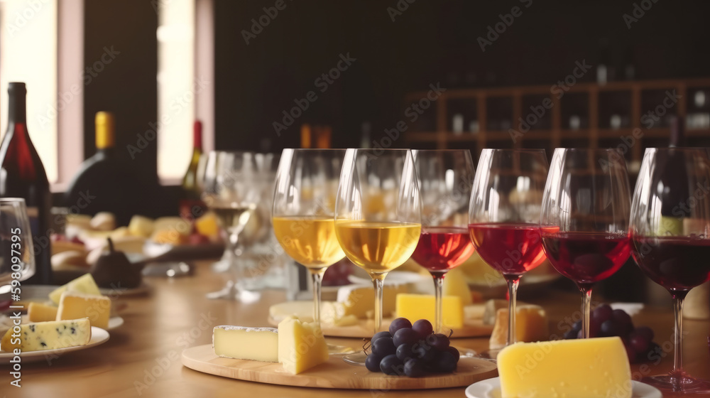 Wine and Cheese background. Illustration AI Generative