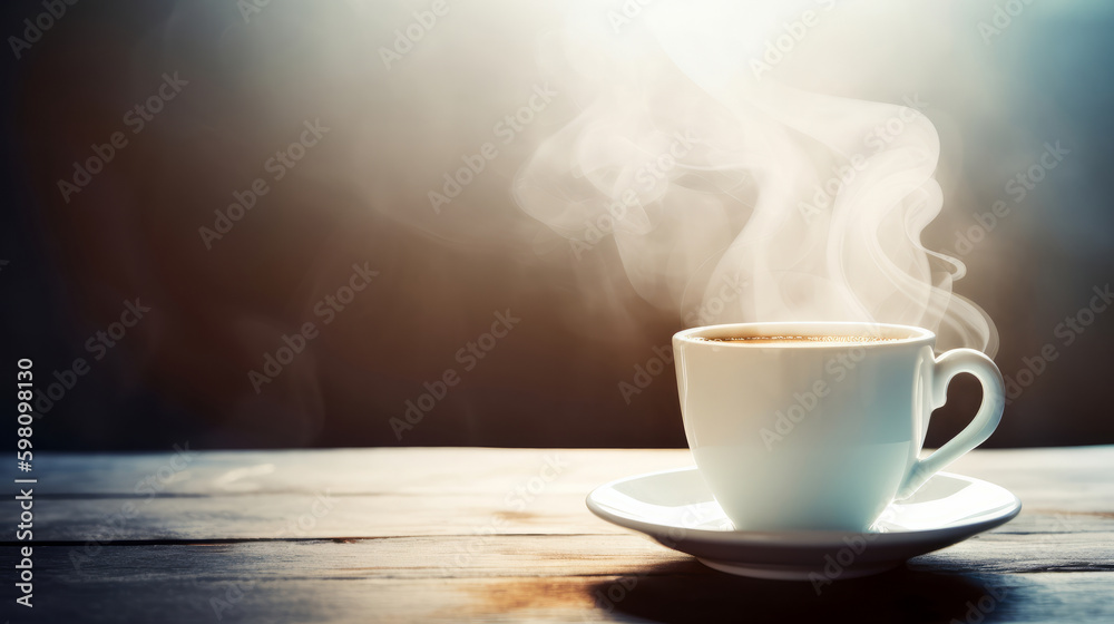 Steaming cup of coffee. Illustration AI Generative