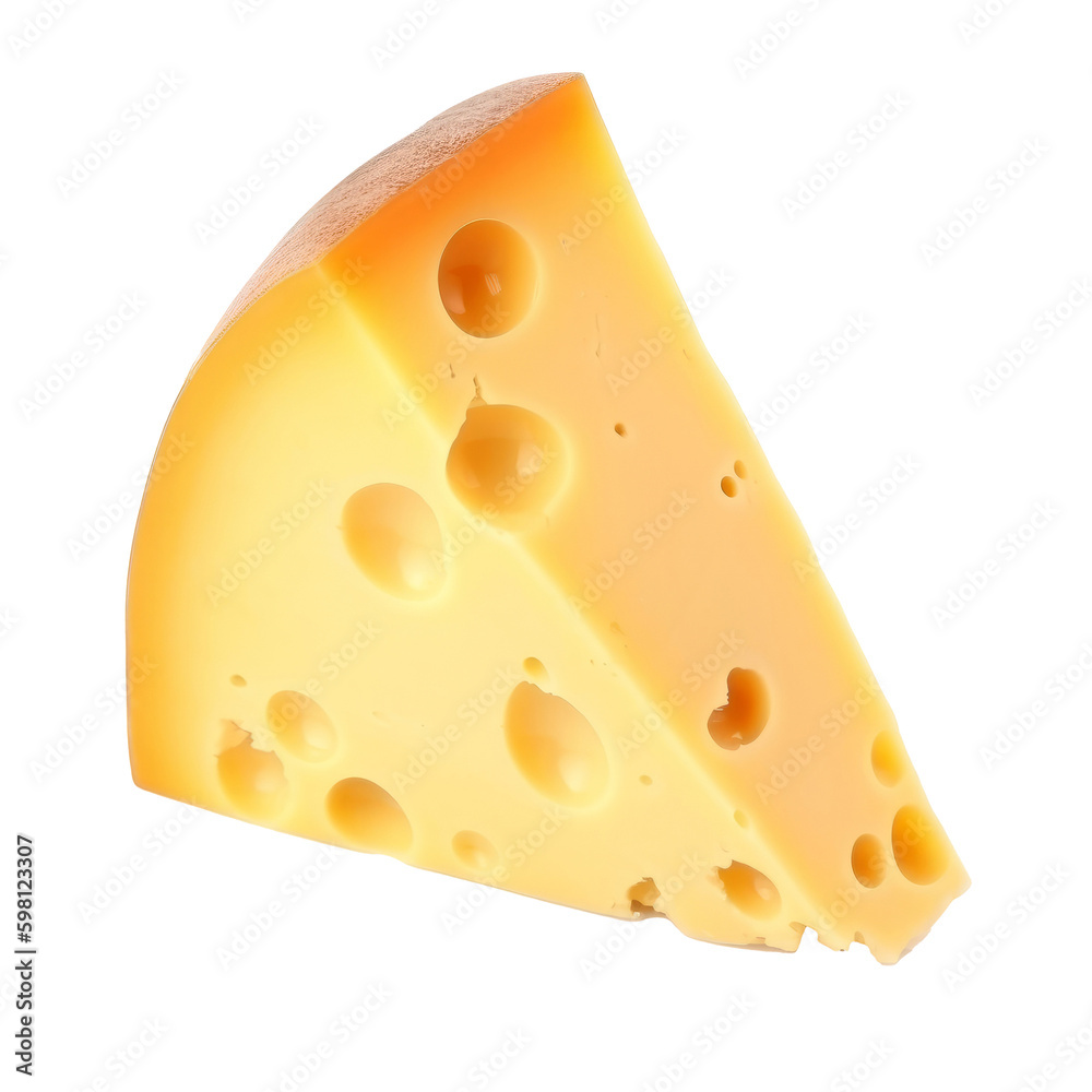 Piece of cheese isolated. Illustration AI Generative.