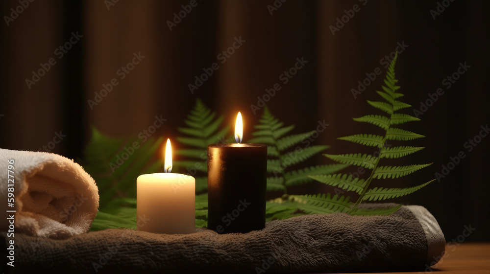 Spa background with candles. Illustration AI Generative.