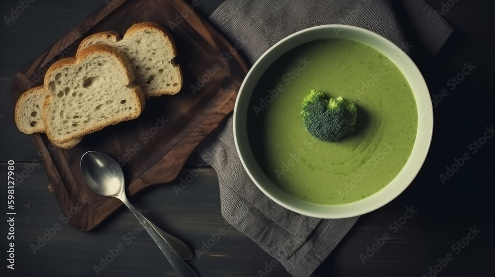 Broccoli cream soup. Illustration AI Generative.