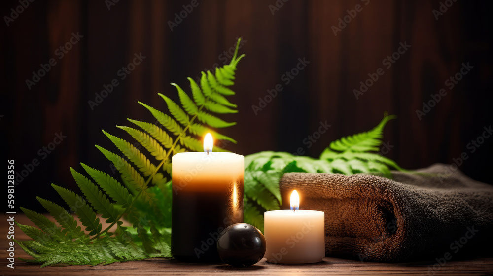 Spa background with candles. Illustration AI Generative.