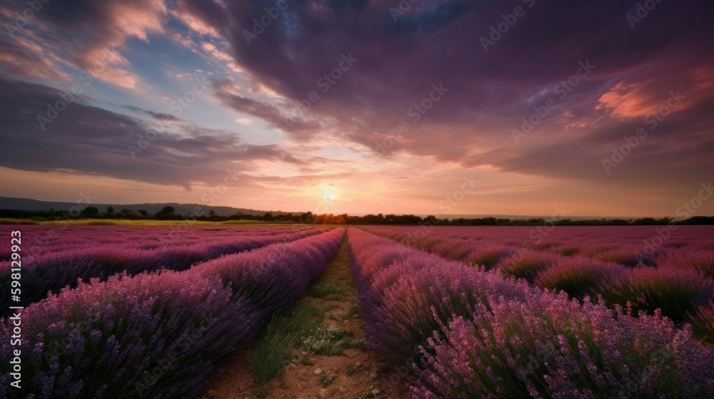 Lavender field background. Illustration AI Generative.