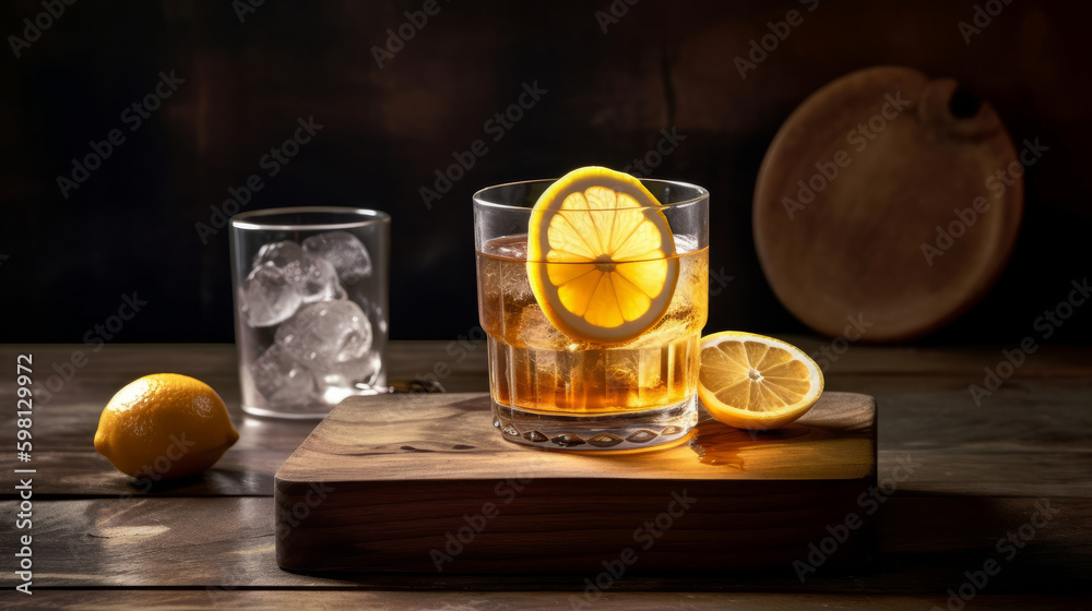 Alcohol cocktail with lemon. Illustration AI Generative.