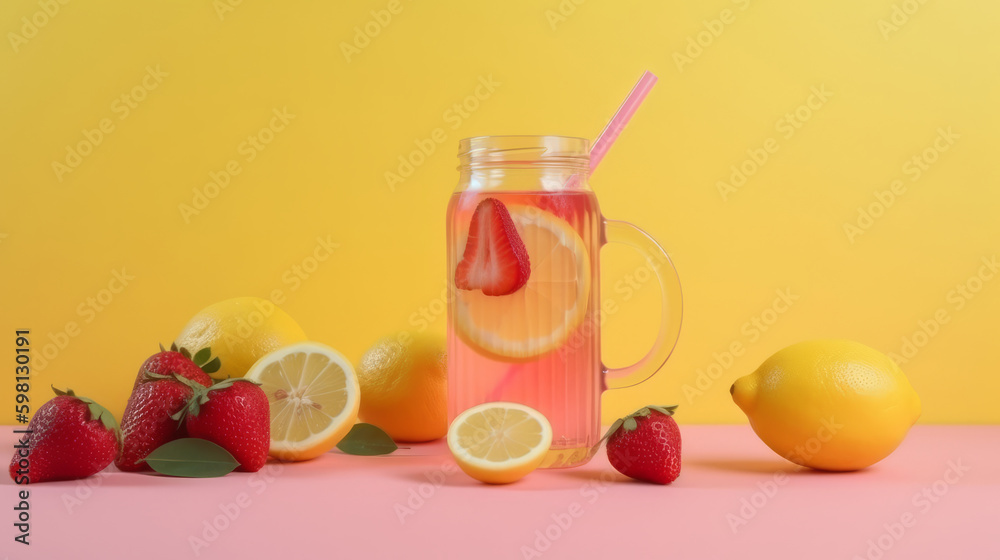 Strawberry lemonade. Illustration AI Generative