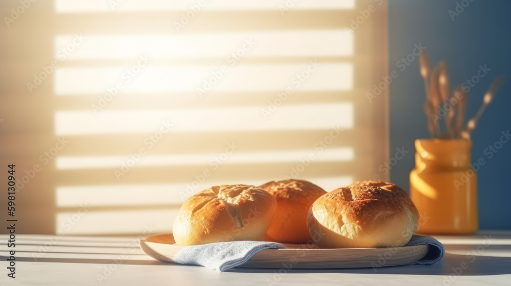 Home baked dinner rolls. Illustration AI Generative.