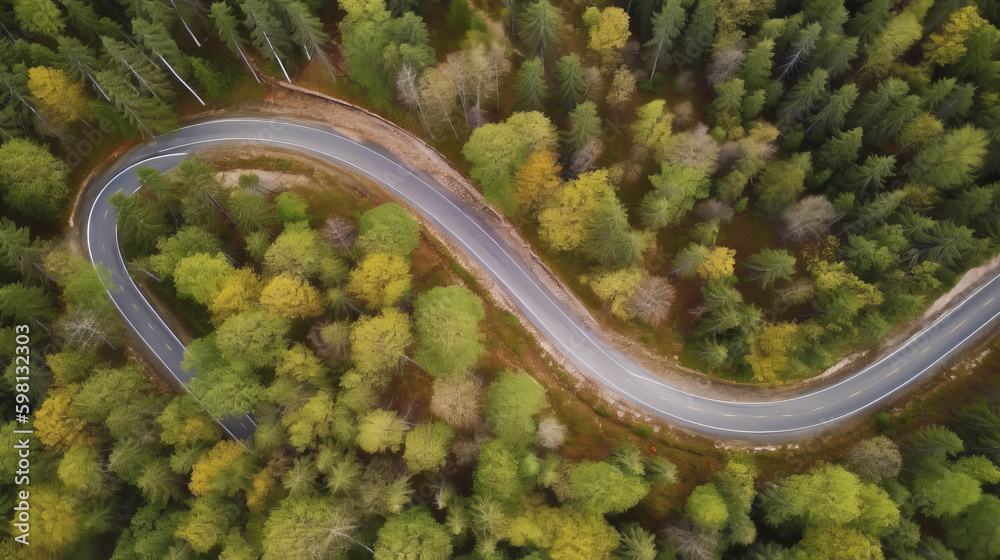 Drone view road. Illustration AI Generative.