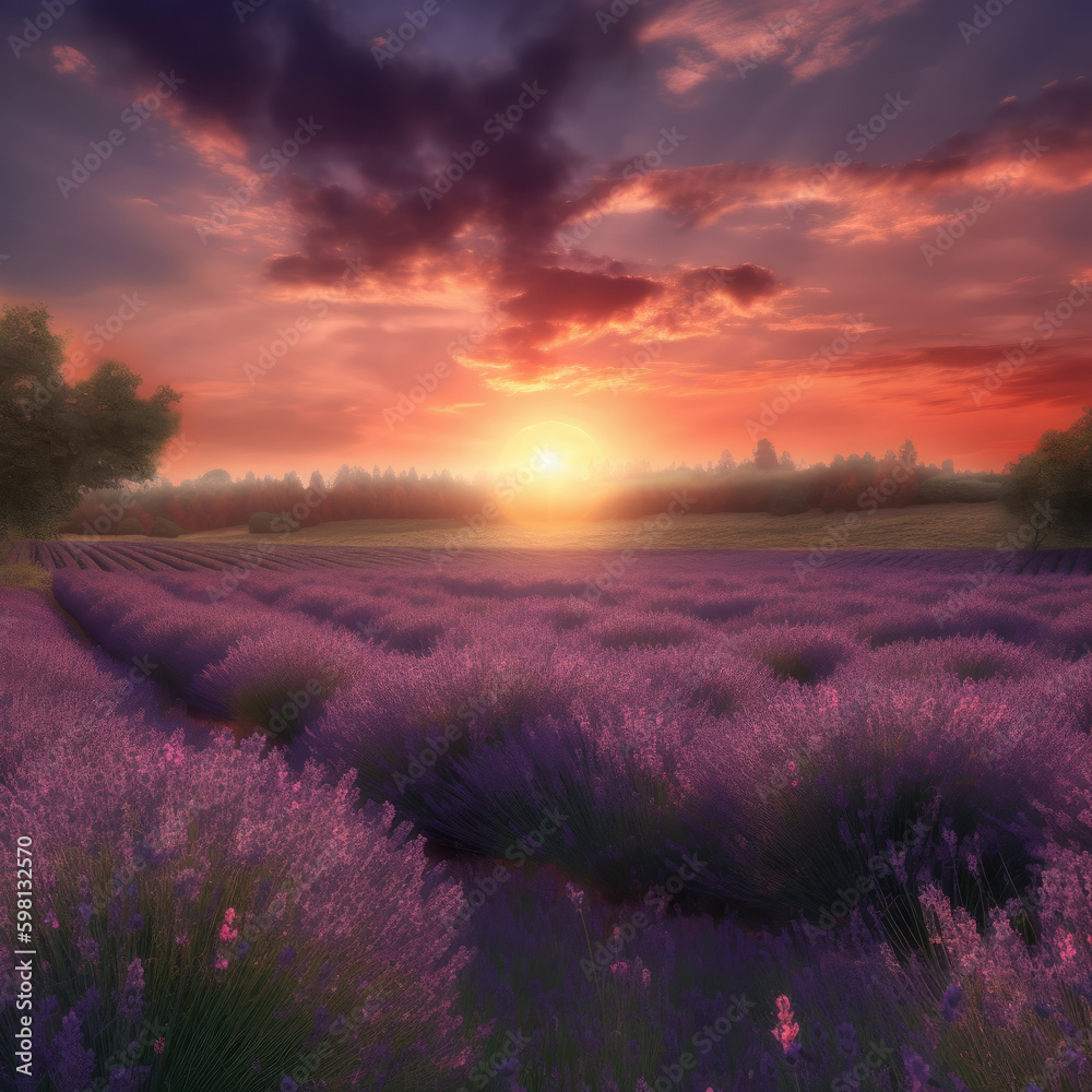 Lavender field background. Illustration AI Generative.