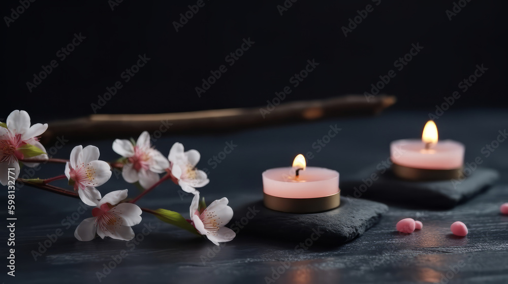 Spa background with candles. Illustration AI Generative.