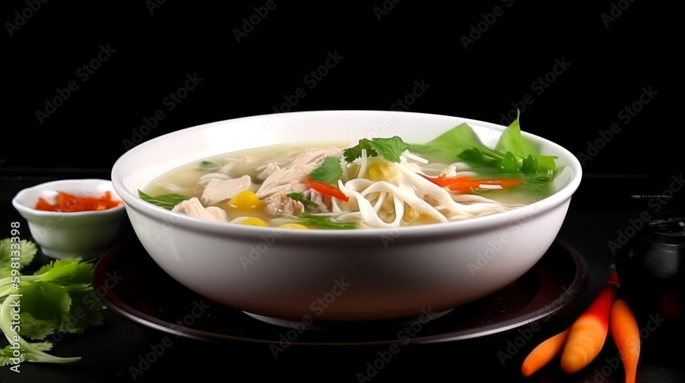 Preparing Chicken Noodles Soup Illustration AI Generative.