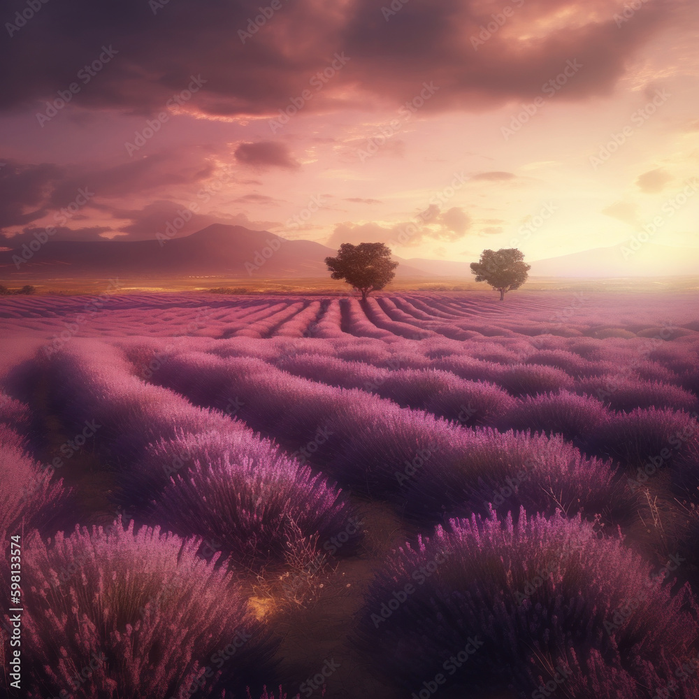 Lavender field background. Illustration AI Generative.