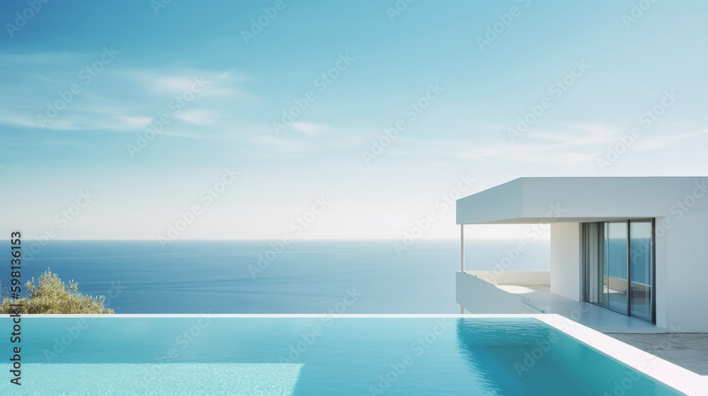 Luxury modern villa with pool. Illustration AI Generative.