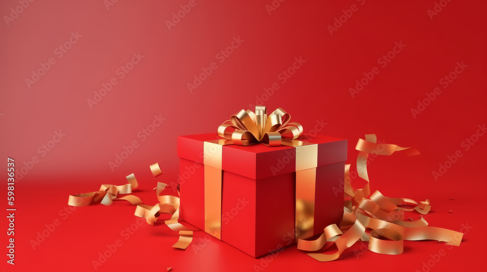 Red gift boxes. Illustration AI Generative.