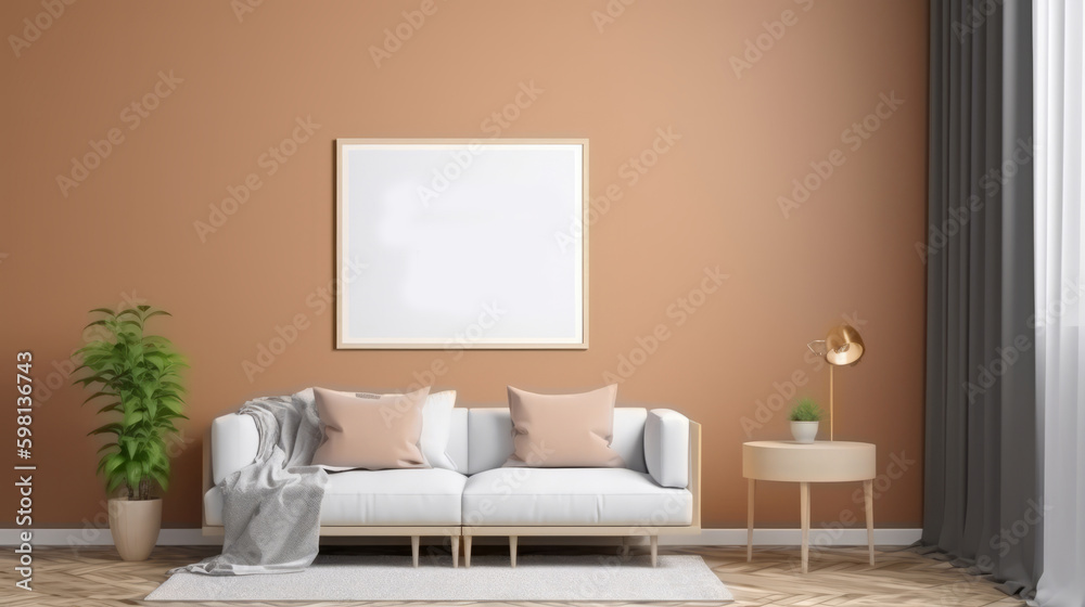 Modern living room interior. Illustration AI Generative