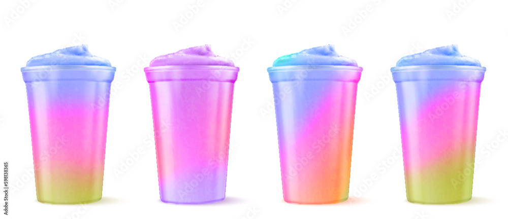 Summer refreshing cold cocktail in a plastic cup. Vector illustration isolated on white background