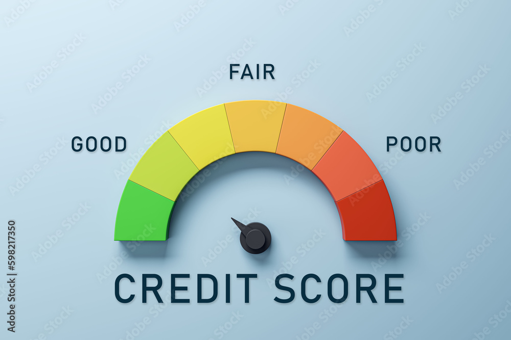 Creative colorful speedometer scale on blue background. Performance, Credit score, pointer rating ri