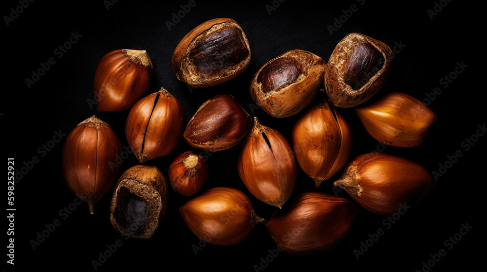 Many dried acorn nuts background. Generative AI