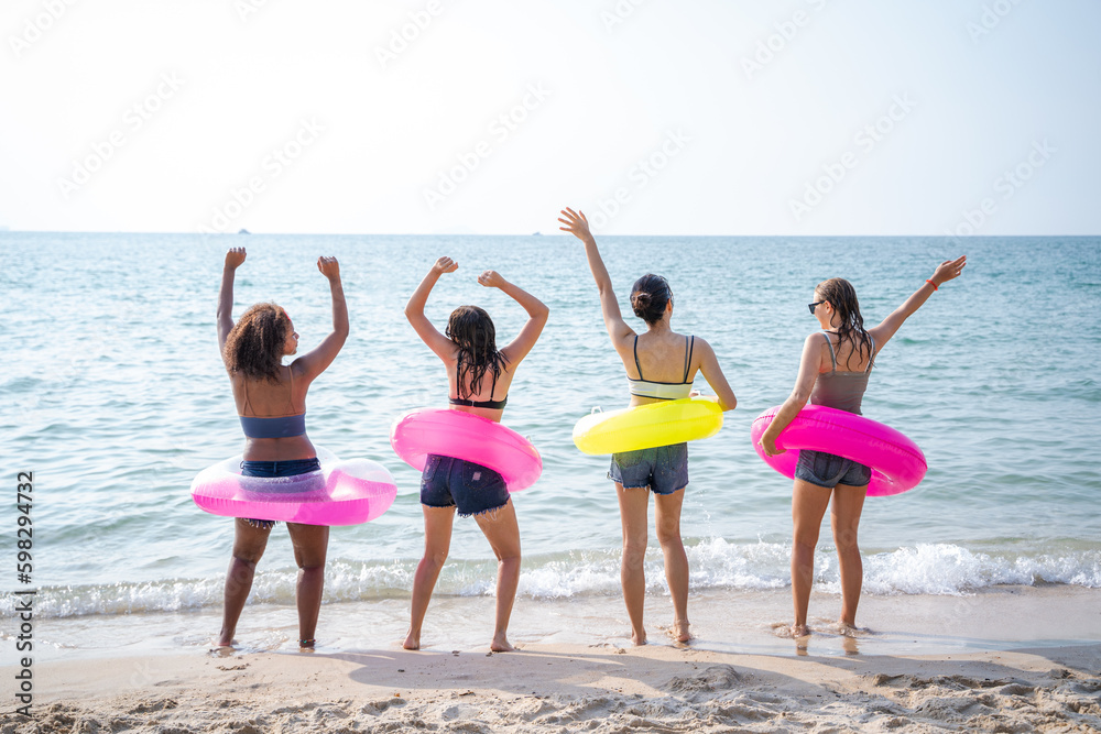 Holiday summer with friends on the beach,Having fun in the sea,Lifestyle people vacation holiday on 