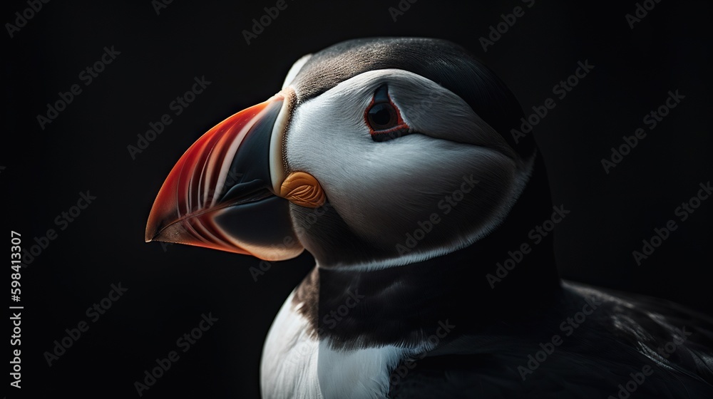 Atlantic puffin bird closeup. Generative AI