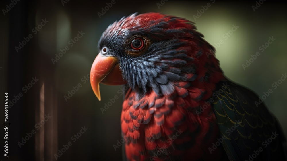 Close up Dusky lories with red and black feather. Generative AI