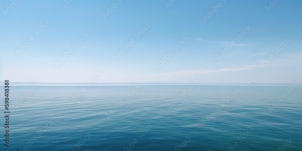 Panorama landscape of empty blue sea and sky blue background. Generative AI