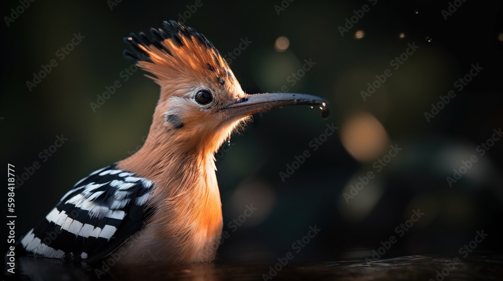 Hoopoe bird close up with forest background. Generative AI