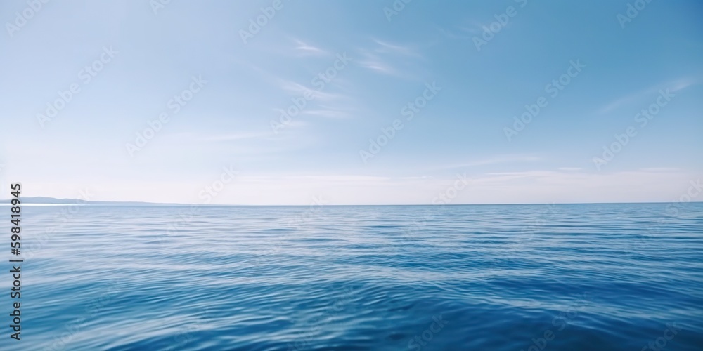 Panorama landscape of empty blue sea and sky blue background. Generative AI