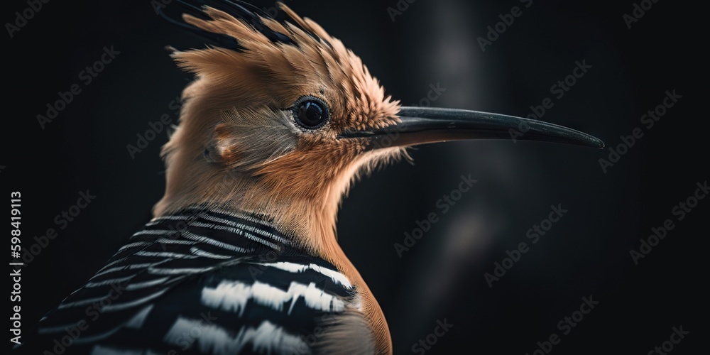 Hoopoe bird close up with forest background. Generative AI