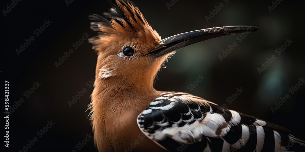 Hoopoe bird close up with forest background. Generative AI