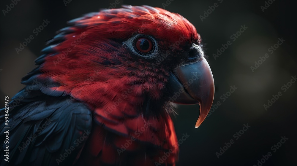 Close up Dusky lories with red and black feather. Generative AI