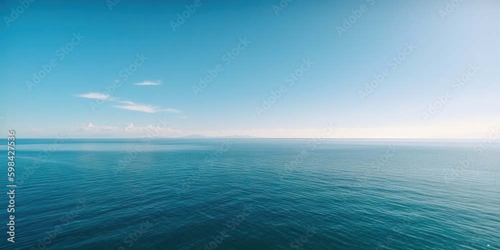 Panorama landscape of empty blue sea and sky blue background. Generative AI