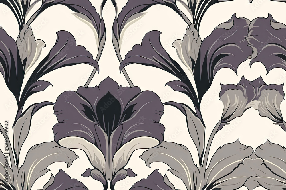 Iris flower seamless pattern. Floral seamless background. Generative AI