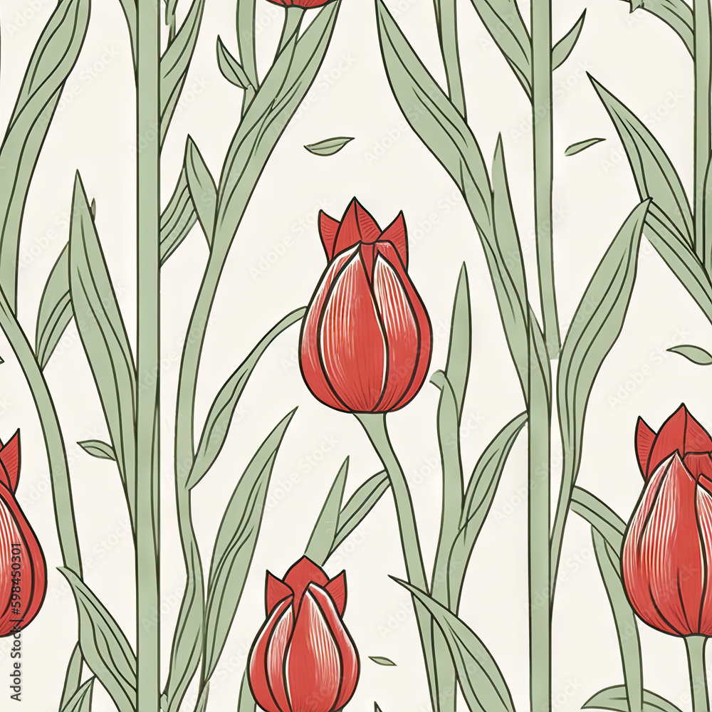 Tulip flower seamless pattern. Floral seamless background. Generative AI