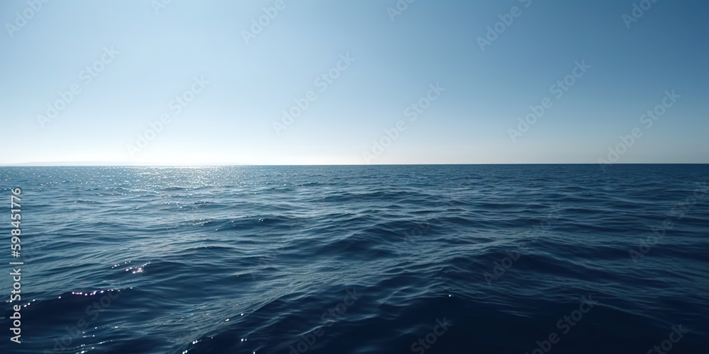 Panorama landscape of empty blue sea and sky blue background. Generative AI