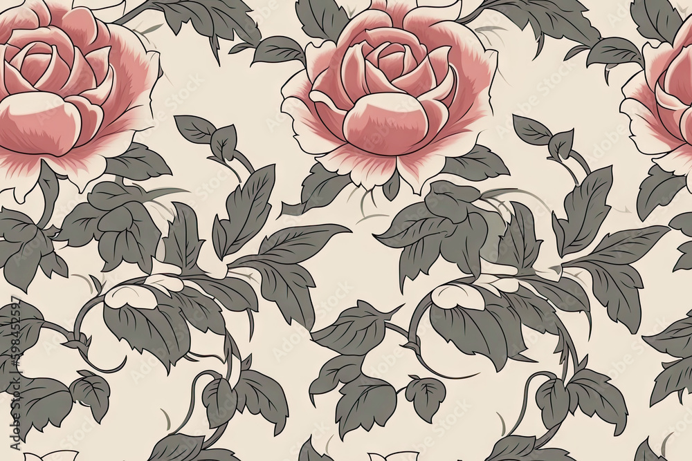 Rose flower seamless pattern. Floral seamless background. Generative AI