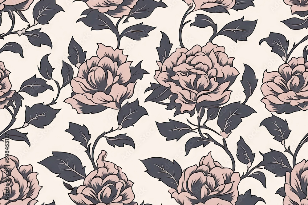 Rose flower seamless pattern. Floral seamless background. Generative AI